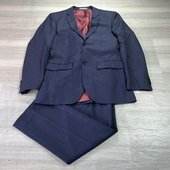 Indochino Suit Mens 40R Jacket 32x32 Pants Blue Pinstripe Wool 2 Piece Formal